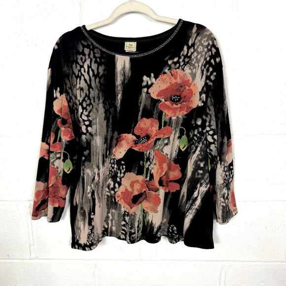 Jess & Jane Tops - Jess & Jane Top Sparkly Gems Floral Bloom Core Artsy Art-to-Wear Maximalist 1X